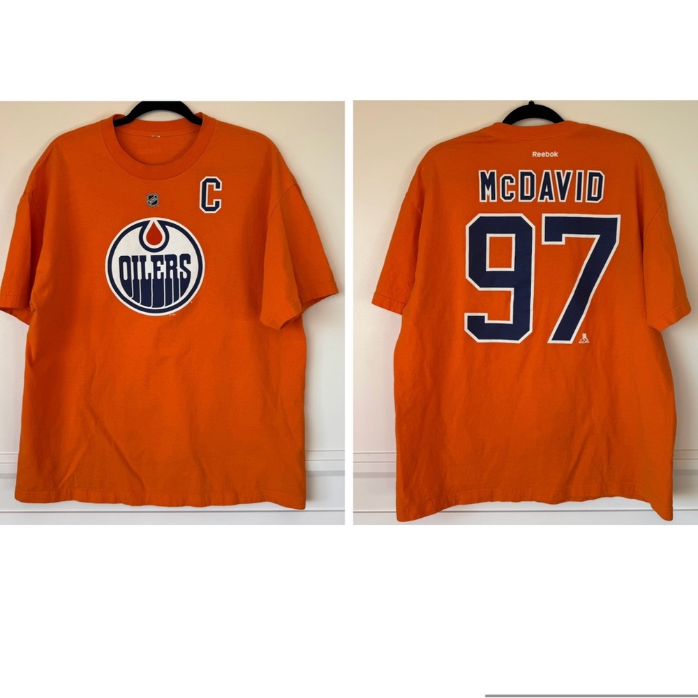 Reebok Men's Edmonton Oilers‎ Connor McDavid Orange NHL T-Shirt 97 Size XL